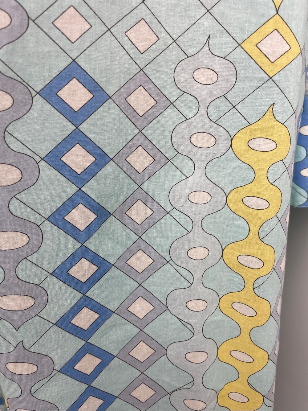 Averardo Bessi Light Blue Geometric Maxi Dress, Collared Long Sleeve, Size 14 - Picture 7 of 11